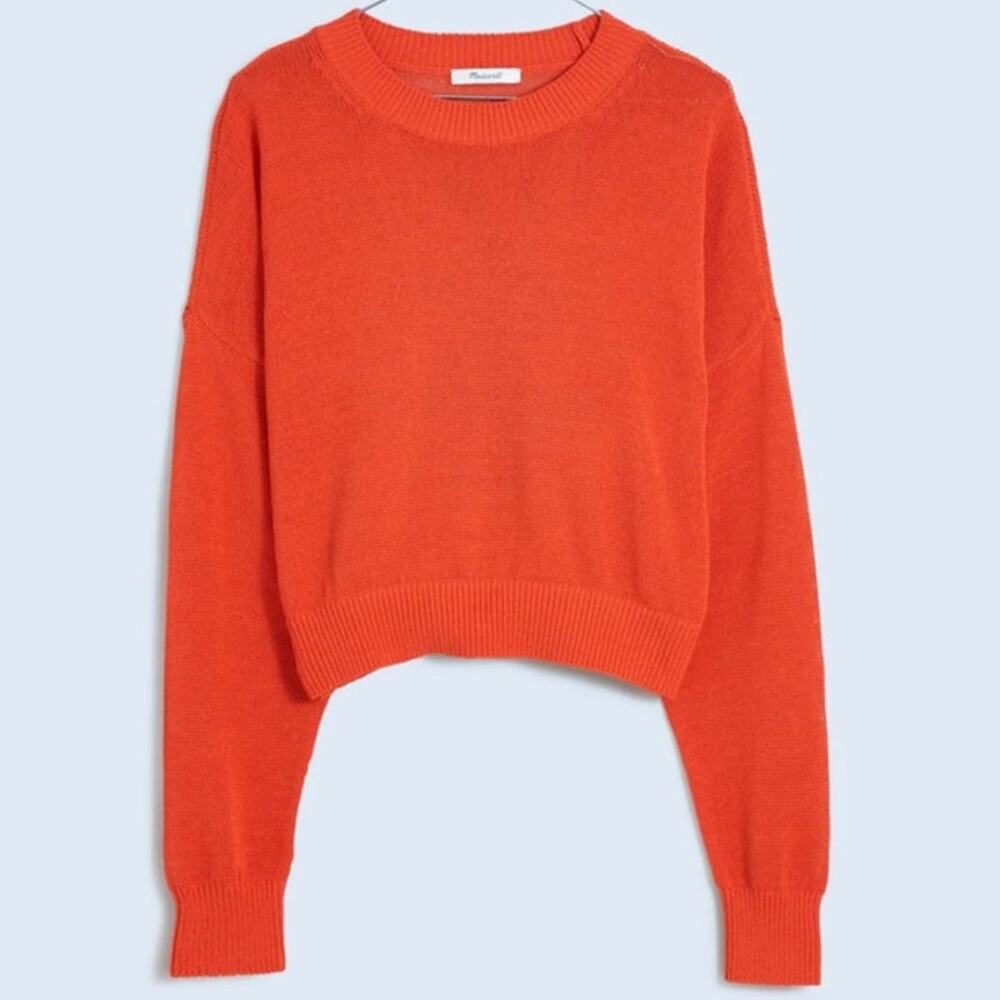 NWT Madewell Loose-Knit Crewneck Sweater Coastal Orange Sheer Cropped Small